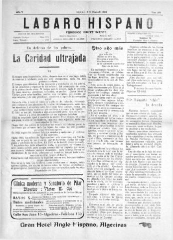 'Lábaro hispano : periódico semanal' - Año V Número 208 - 1922 enero 8