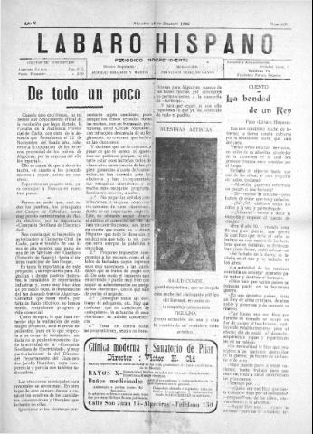 'Lábaro hispano : periódico semanal' - Año V Número 209 - 1922 enero 15
