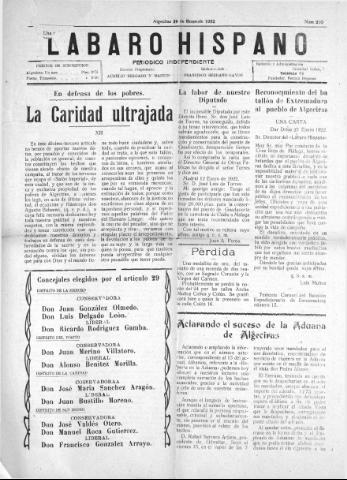 'Lábaro hispano : periódico semanal' - Año V Número 210 - 1922 enero 29