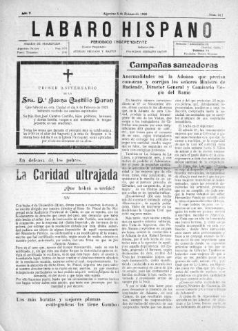 'Lábaro hispano : periódico semanal' - Año V Número 211 - 1922 febrero 5