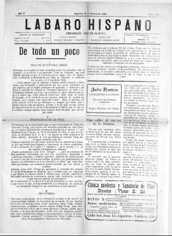'Lábaro hispano : periódico semanal' - Año V Número 212 - 1922 febrero 17