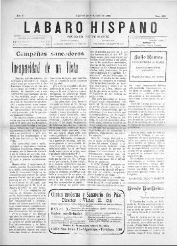 'Lábaro hispano : periódico semanal' - Año V Número 213 - 1922 febrero 26