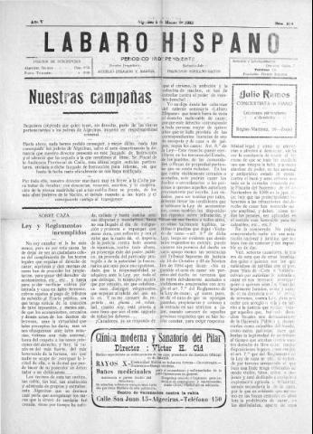 'Lábaro hispano : periódico semanal' - Año V Número 214 - 1922 marzo 5