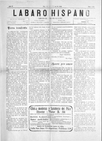 'Lábaro hispano : periódico semanal' - Año V Número 216 - 1922 marzo 19
