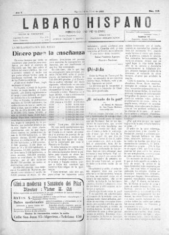 'Lábaro hispano : periódico semanal' - Año V Número 218 - 1922 abril 2