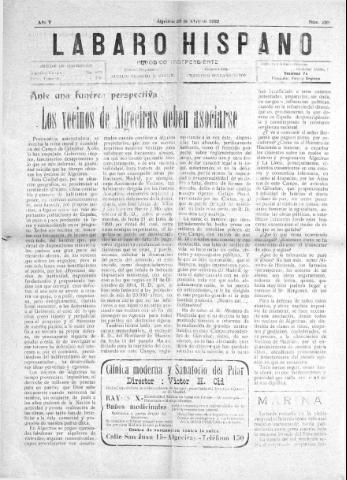 'Lábaro hispano : periódico semanal' - Año V Número 220 - 1922 abril 23