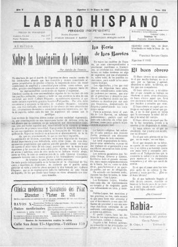 'Lábaro hispano : periódico semanal' - Año V Número 224 - 1922 mayo 21