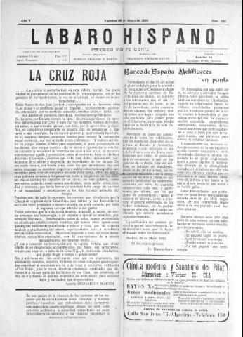 'Lábaro hispano : periódico semanal' - Año V Número 225 - 1922 mayo 28