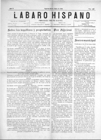 'Lábaro hispano : periódico semanal' - Año V Número 228 - 1922 junio 25
