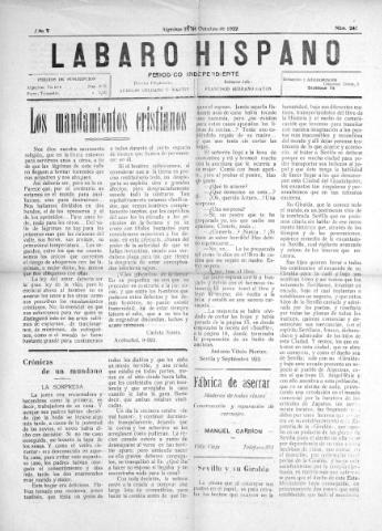 'Lábaro hispano : periódico semanal' - Año V Número 241 - 1922 octubre 13