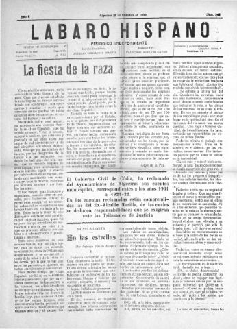 'Lábaro hispano : periódico semanal' - Año V Número 243 - 1922 octubre 29
