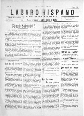 'Lábaro hispano : periódico semanal' - Año VI Número 252 - 1923 enero 8
