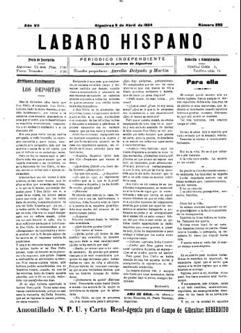 'Lábaro hispano : periódico semanal' - Año VII Número 292 - 1924 abril 6