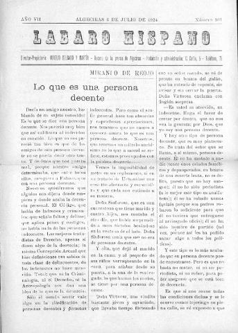 'Lábaro hispano : periódico semanal' - Año VII Número 301 - 1924 julio 6