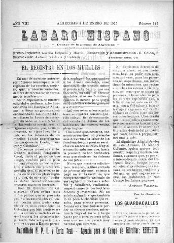 'Lábaro hispano : periódico semanal' - Año VIII Número 319 - 1925 enero 4