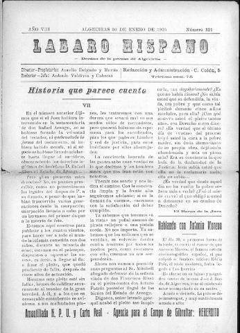 'Lábaro hispano : periódico semanal' - Año VIII Número 321 - 1925 enero 30