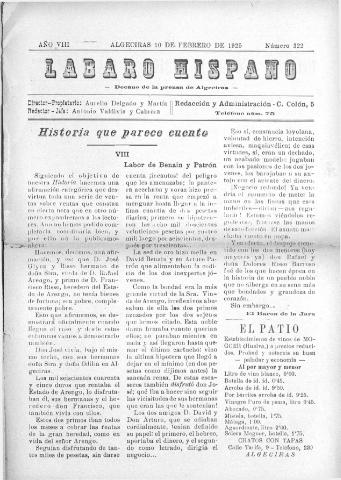 'Lábaro hispano : periódico semanal' - Año VIII Número 322 - 1925 febrero 10