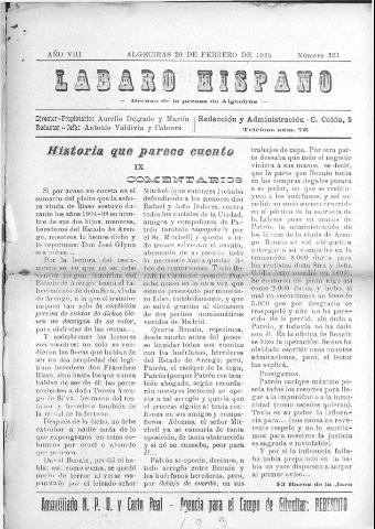'Lábaro hispano : periódico semanal' - Año VIII Número 323 - 1925 febrero 20