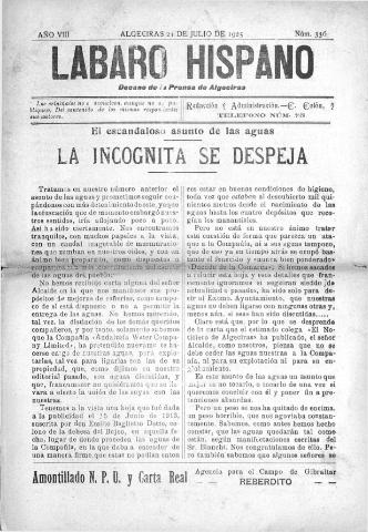 'Lábaro hispano : periódico semanal' - Año VIII Número 336 - 1925 julio 21