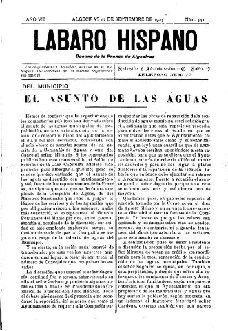 'Lábaro hispano : periódico semanal' - Año VIII Número 341 - 1925 septiembre 17