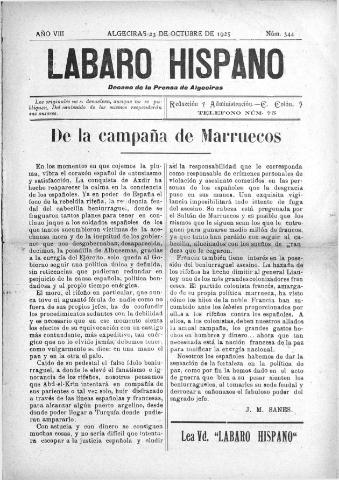 'Lábaro hispano : periódico semanal' - Año VIII Número 344 - 1925 octubre 23
