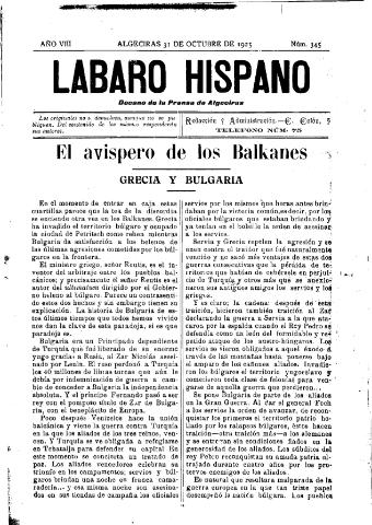 'Lábaro hispano : periódico semanal' - Año VIII Número 345 - 1925 octubre 31