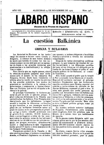 'Lábaro hispano : periódico semanal' - Año VIII Número 346 - 1925 noviembre 14