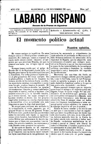 'Lábaro hispano : periódico semanal' - Año VIII Número 347 - 1925 noviembre 30