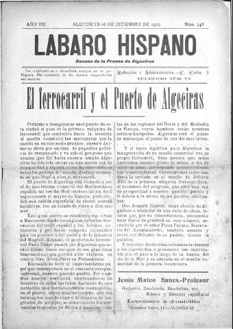 'Lábaro hispano : periódico semanal' - Año VIII Número 348 - 1925 diciembre 16