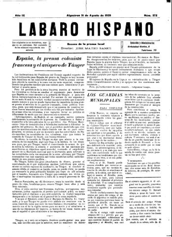 'Lábaro hispano : periódico semanal' - Año IX Número 372 - 1926 agosto 31