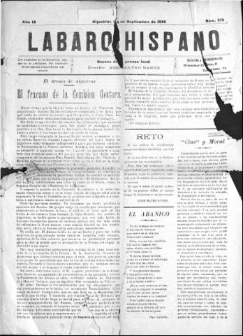 'Lábaro hispano : periódico semanal' - Año IX Número 375 - 1926 septiembre 30