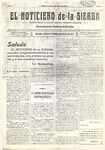 'El Noticiero de la Sierra Periódico literario, científico, agrícola, comercial e industrial' - Año I Número 1 - 1916 mayo 1