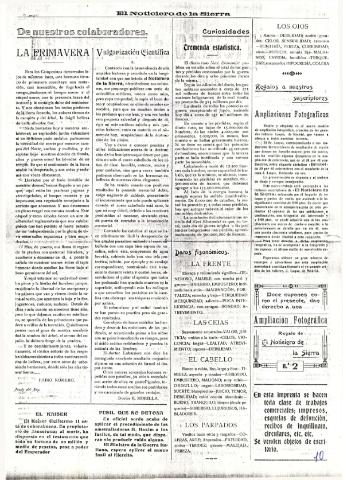 'El Noticiero de la Sierra Periódico literario, científico, agrícola, comercial e industrial' - Año I Número 2 - 1916 mayo 7