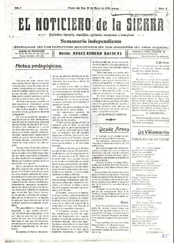 'El Noticiero de la Sierra Periódico literario, científico, agrícola, comercial e industrial' - Año I Número 4 - 1916 mayo 21