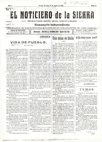 'El Noticiero de la Sierra Periódico literario, científico, agrícola, comercial e industrial' - Año I Número 8 - 1916 junio 18