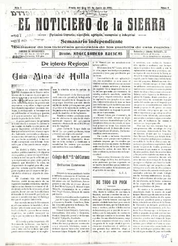 'El Noticiero de la Sierra Periódico literario, científico, agrícola, comercial e industrial' - Año I Número 9 - 1916 junio 25