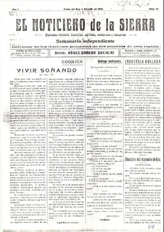 'El Noticiero de la Sierra Periódico literario, científico, agrícola, comercial e industrial' - Año I Número 10 - 1916 julio 2