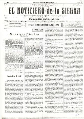'El Noticiero de la Sierra Periódico literario, científico, agrícola, comercial e industrial' - Año I Número 12 - 1916 julio 16