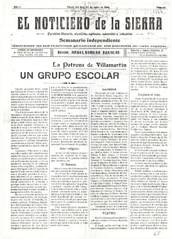 'El Noticiero de la Sierra Periódico literario, científico, agrícola, comercial e industrial' - Año I Número 14 - 1916 julio 30