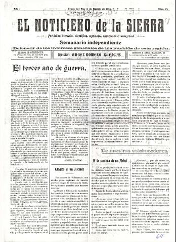 'El Noticiero de la Sierra Periódico literario, científico, agrícola, comercial e industrial' - Año I Número 15 - 1916 agosto 6