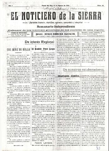'El Noticiero de la Sierra Periódico literario, científico, agrícola, comercial e industrial' - Año I Número 16 - 1916 agosto 13