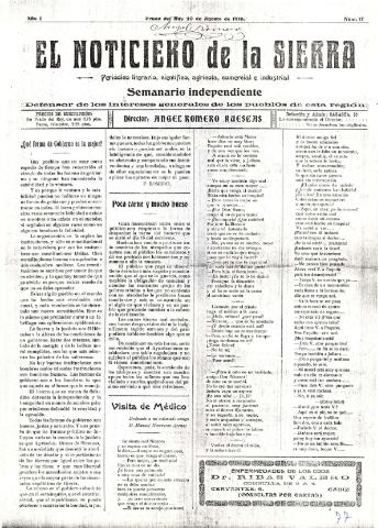'El Noticiero de la Sierra Periódico literario, científico, agrícola, comercial e industrial' - Año I Número 17 - 1916 agosto 20