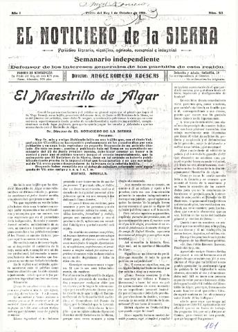 'El Noticiero de la Sierra Periódico literario, científico, agrícola, comercial e industrial' - Año I Número 23 - 1916 octubre 1