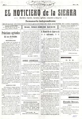 'El Noticiero de la Sierra Periódico literario, científico, agrícola, comercial e industrial' - Año I Número 24 - 1916 octubre 8