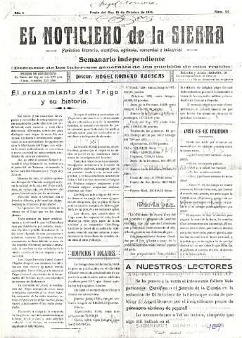 'El Noticiero de la Sierra Periódico literario, científico, agrícola, comercial e industrial' - Año I Número 25 - 1916 octubre 15