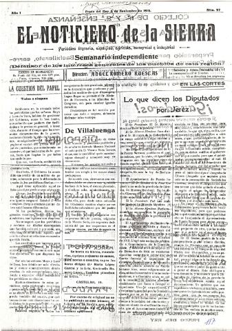 'El Noticiero de la Sierra Periódico literario, científico, agrícola, comercial e industrial' - Año I Número 27 - 1916 noviembre 5