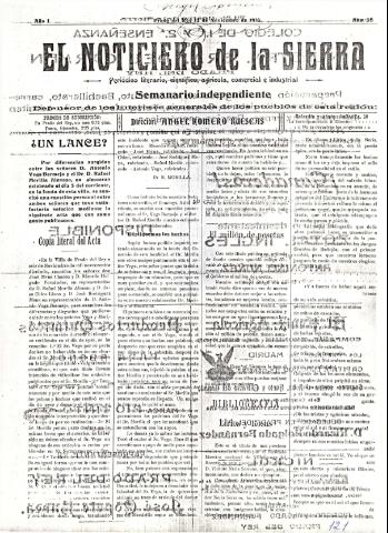 'El Noticiero de la Sierra Periódico literario, científico, agrícola, comercial e industrial' - Año I Número 28 - 1916 noviembre 12