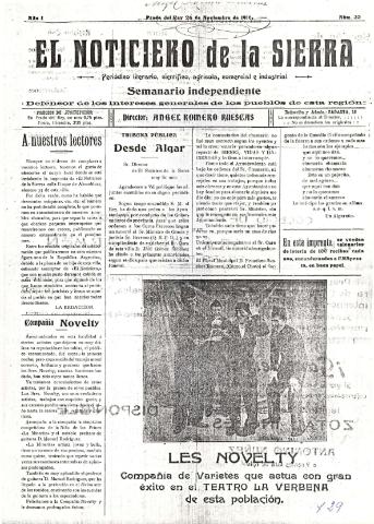 'El Noticiero de la Sierra Periódico literario, científico, agrícola, comercial e industrial' - Año I Número 30 - 1916 noviembre 26