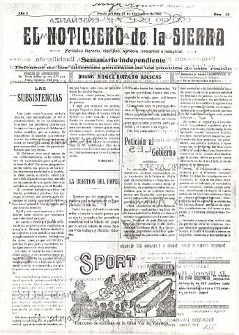 'El Noticiero de la Sierra Periódico literario, científico, agrícola, comercial e industrial' - Año I Número 32 - 1916 diciembre 17