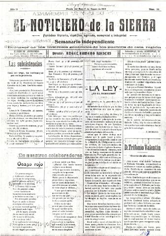 'El Noticiero de la Sierra Periódico literario, científico, agrícola, comercial e industrial' - Año II Número 35 - 1917 enero 7